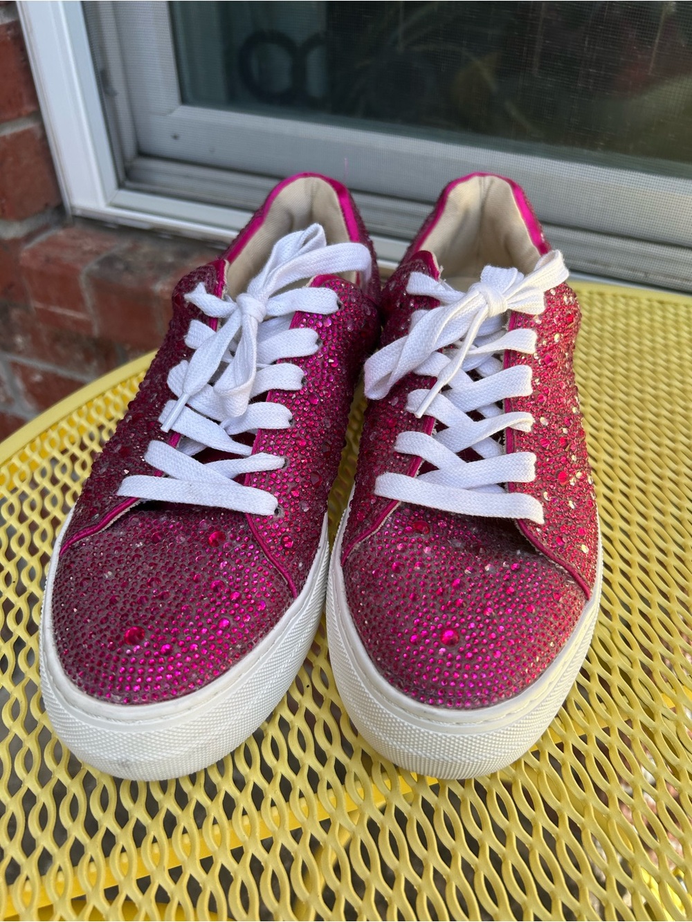 Betsey Johnson Hot Pink Crystal Platform Sneakers